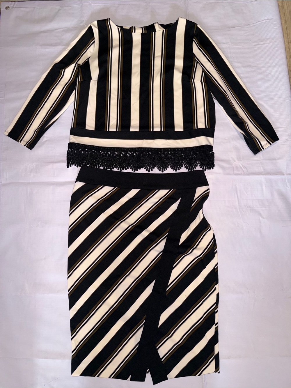 Worthington Black and Cream Striped Pencil Skirt Set